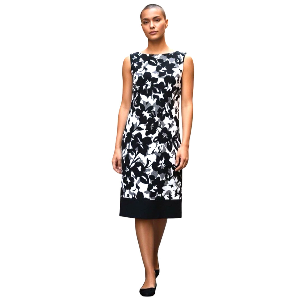 Alyx Womens Black White Sleeveless Floral Stretch Sheath Career Dress sz 10
